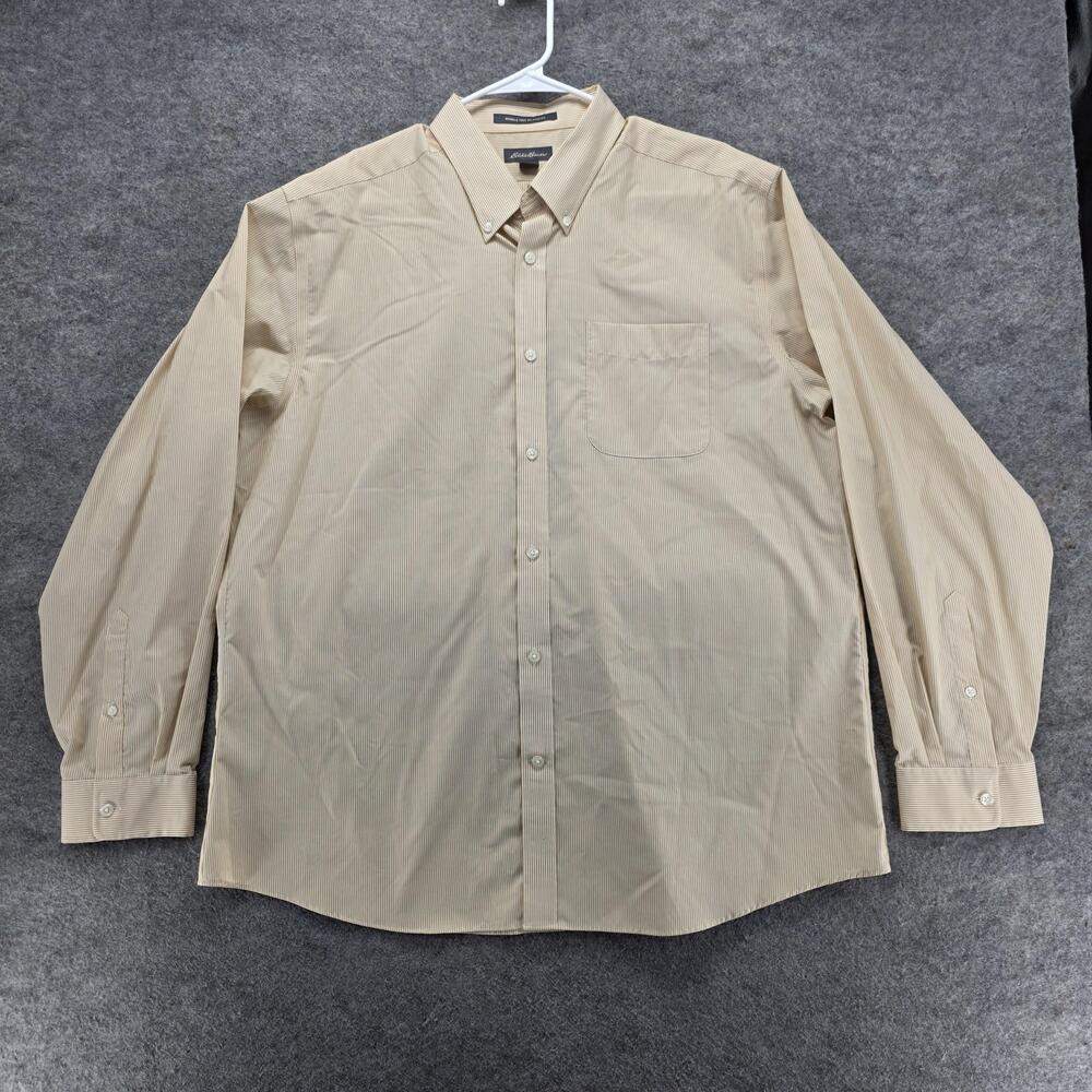 Eddie Bauer Shirt Mens XL Beige Striped Cotton Blend Long Sleeve Button Up